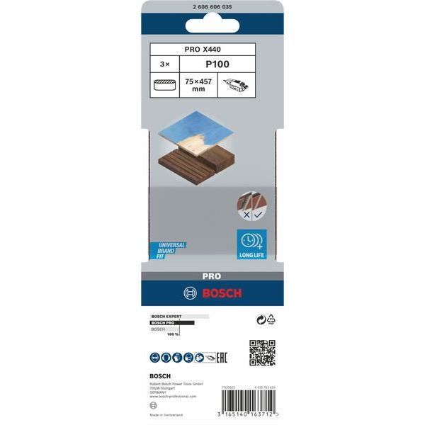 Bosch - Schleifpapier/Schleifvlies PRO X440 Schleifband, 75 x 2608606035 457 mm, G100, 3-tlg