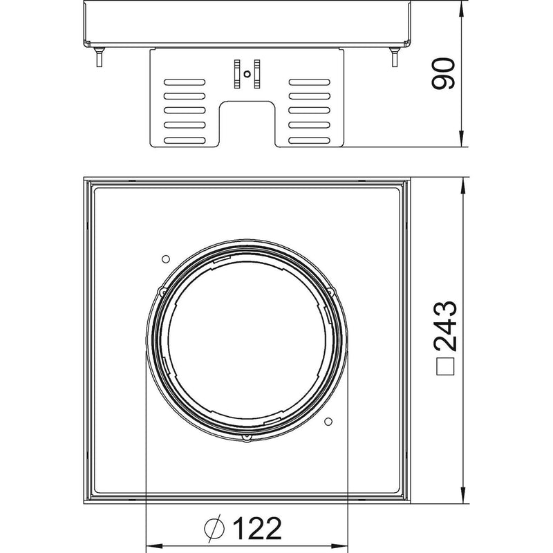 OBO Bettermann - Nivellierbare Kassette für Kanaleinbau, Doppel- und Hohlboden Kassette quadratisch RKFN2UZD3 9VS20 243x243mm