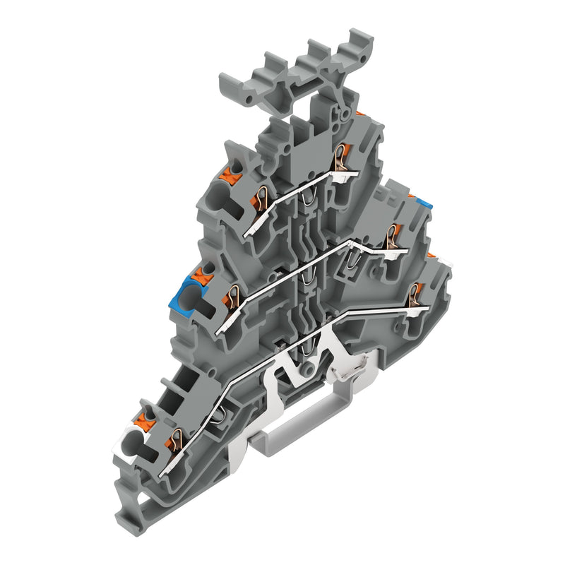 WAGO - Schutzleiter-Reihenklemme Dreistockklemme 2202-3248 2,5 qmm, grau − 50 Stück