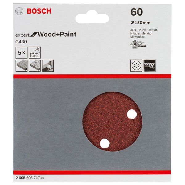 Bosch - Schleifpapier/Schleifvlies Schleifblatt C430, 150 mm, 2608605717 60 6 Löcher Klett
