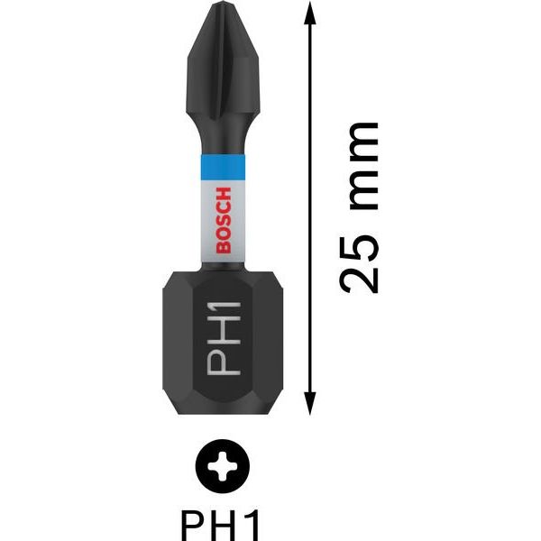 Bosch - Bit PRO Phillips Impact Bit, 2608522468 PH1, 25 mm, 2-tlg