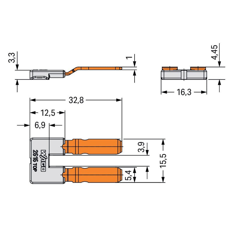 WAGO - Querverbinder/Brücker für Reihenklemme Brücker f.Leitereinführung 2616-902 2-fach,gr − 250 Stück