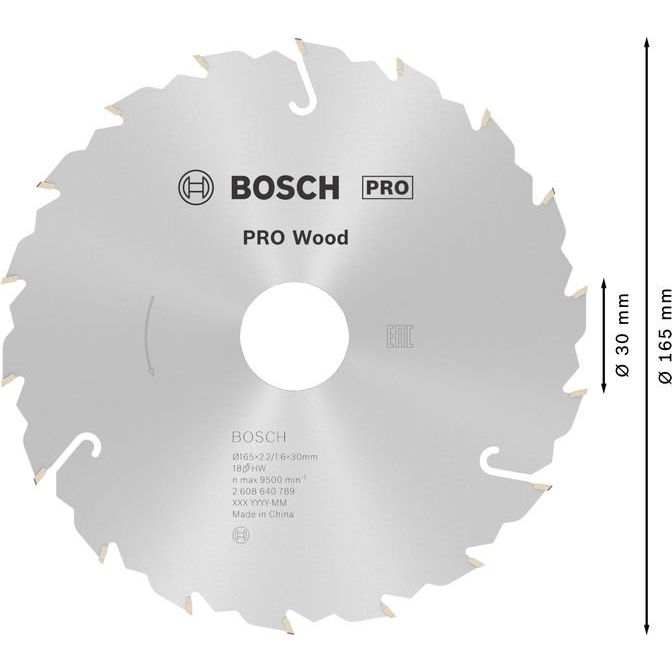 Bosch - Kreissägeblatt PRO Wood Kreissägeblatt, 2608640789 165 x 2,2 x 30 mm