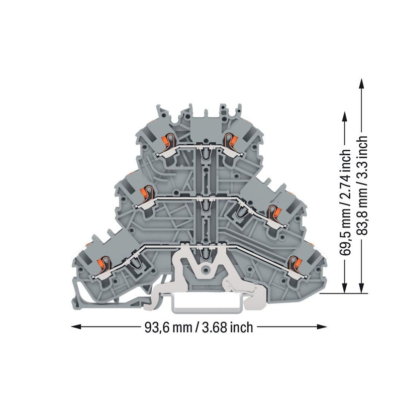 WAGO GmbH & Co. KG - Durchgangs-Reihenklemme Dreistockklemme 2200-3228 Drücker,gr − 40 Stück