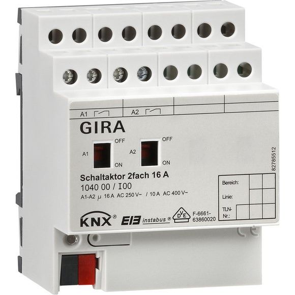 Gira - Bussystem-Schaltaktor Schaltaktor 2-fach 104000 16A, EIB REG
