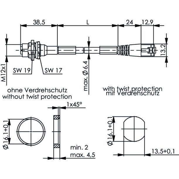 Telegärtner - Konfektionierte Leitung für steckbare Gebäudeinstallation STX M12x1-RJ45 VL X-kod. 100017393 Cat.6A-SFTP-A0200