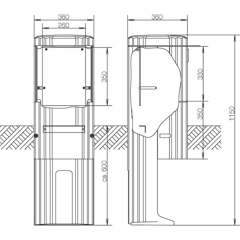 ABN - Leergehäuse Freiluftsäule M-Platte SL115P FB1,BH2,H=1150mm