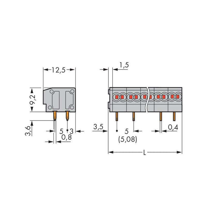 WAGO GmbH & Co. KG - Leiterplattenklemme 2-Leiter-Leiterplattenkl. 235-452/331-004 Drücker,0,75mm²,sw − 420 Stück