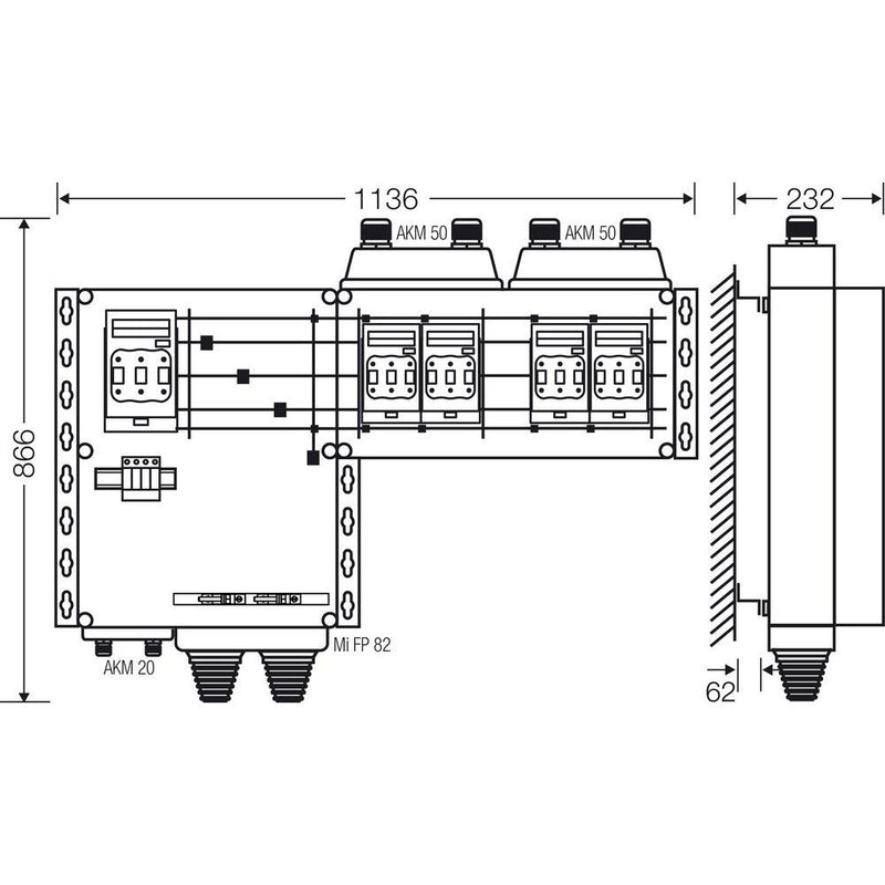 Hensel - Sicherungslasttrennschalter mit Gehäuse Mi-Hauptleitungsverteiler Mi HV 9154 S 4x3xNH00 125A 5-pol.