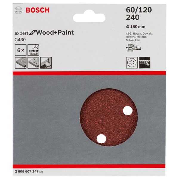 Bosch - Schleifpapierset Schleifblatt C430, 150 mm, 2608607247 60 120 240 6 Löcher