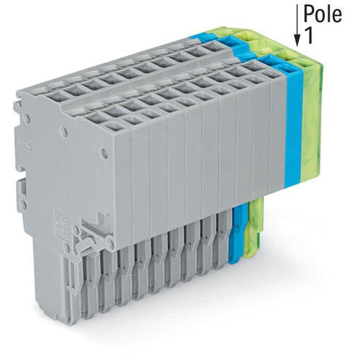 WAGO - Ein- und mehrpolige Klemmenleiste 2-Leiter-Federleiste 2020-213/000-038 1,5mm²,gr/bl/gn-ge − 10 Stück