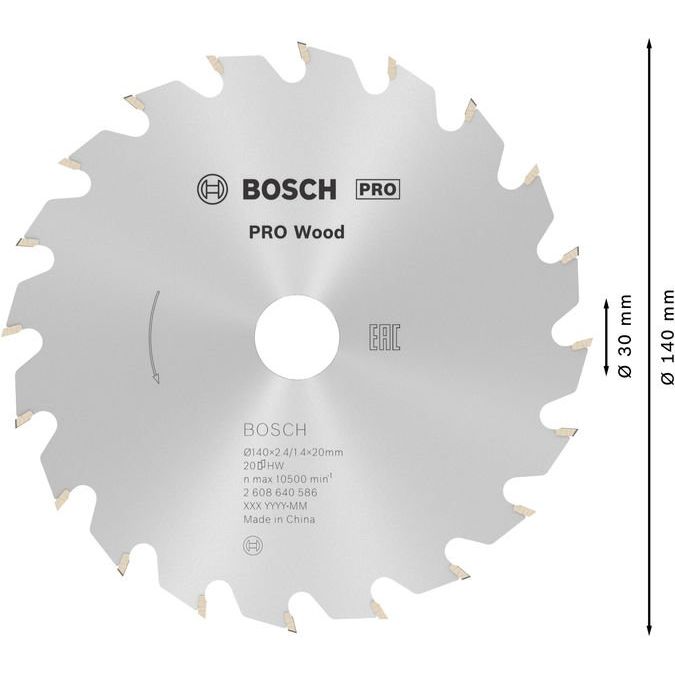 Bosch - Kreissägeblatt PRO Wood Kreissägeblatt, 2608640586 140 x 2,4 x 20 mm