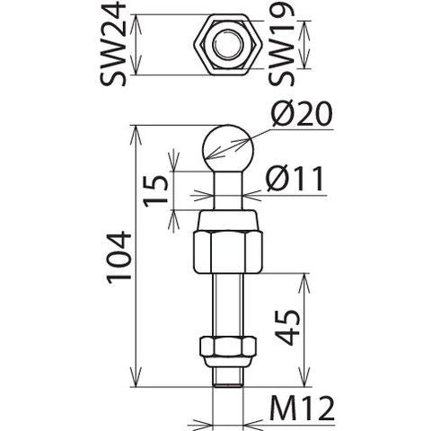 DEHN - Festpunkt für EuK-Vorrichtung Kugelfestpunkt KFP 20 M12 45 SN7078 D 20mm gerade