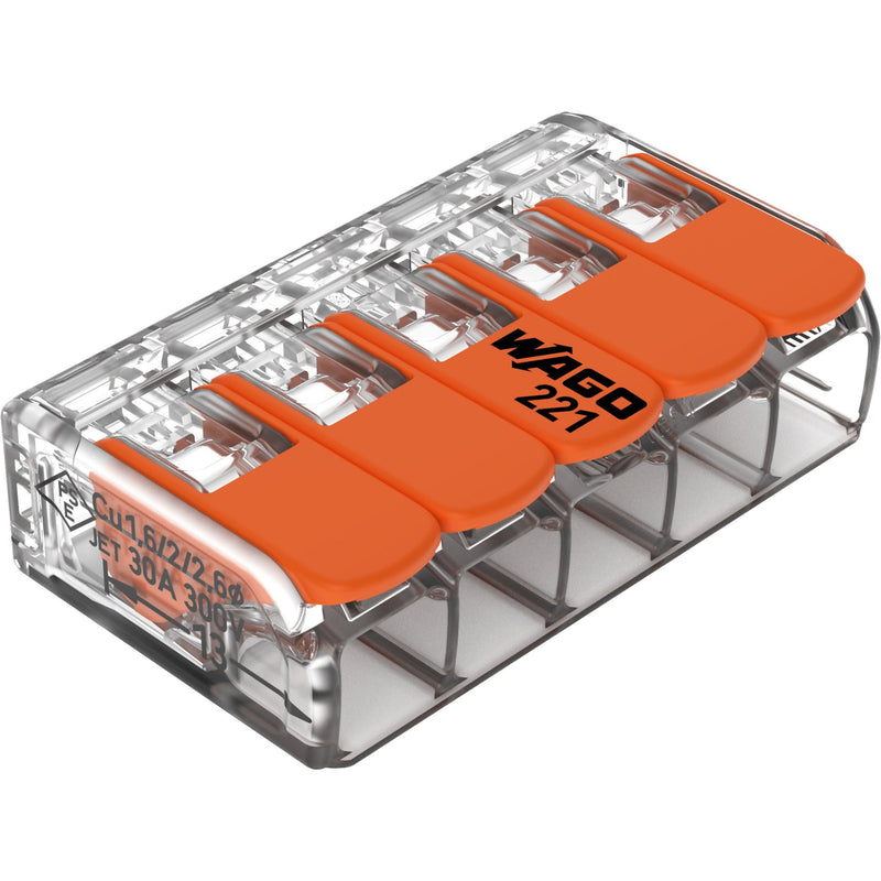 WAGO - Steckklemme Compact-Verbindungsklemme 221-615 5-Leiter bis 6qmm − 15 Stück