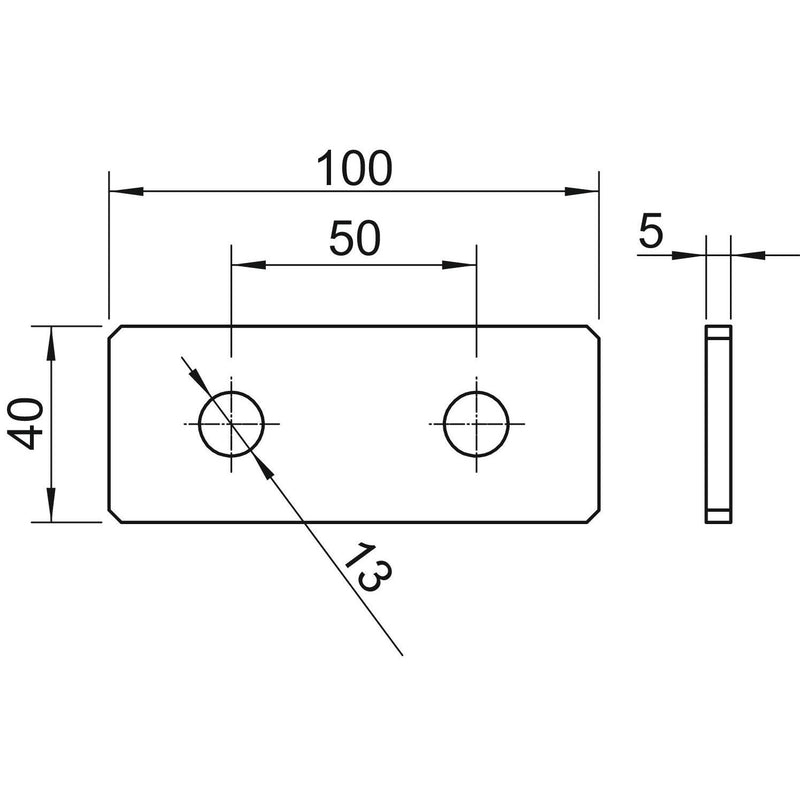OBO Bettermann - Verbinder für Stiel/Profilschiene Verbindungsplatte GMS 2 VP A4 100x40x4mm − 10 Stück