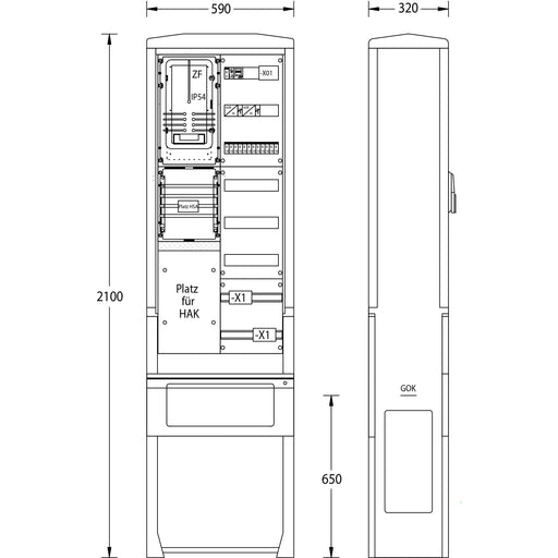 uesa - Zähler-Komplettschrank Straßenbeleuchtungssäule SB-S-4G enviaM 2100x590x320mm