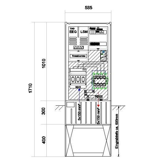 GSAB Elektrotechnik - Anschlussschrank Anschlußsäule bis 90kW 58S1700-AR01-90kW 1710x580x280mm