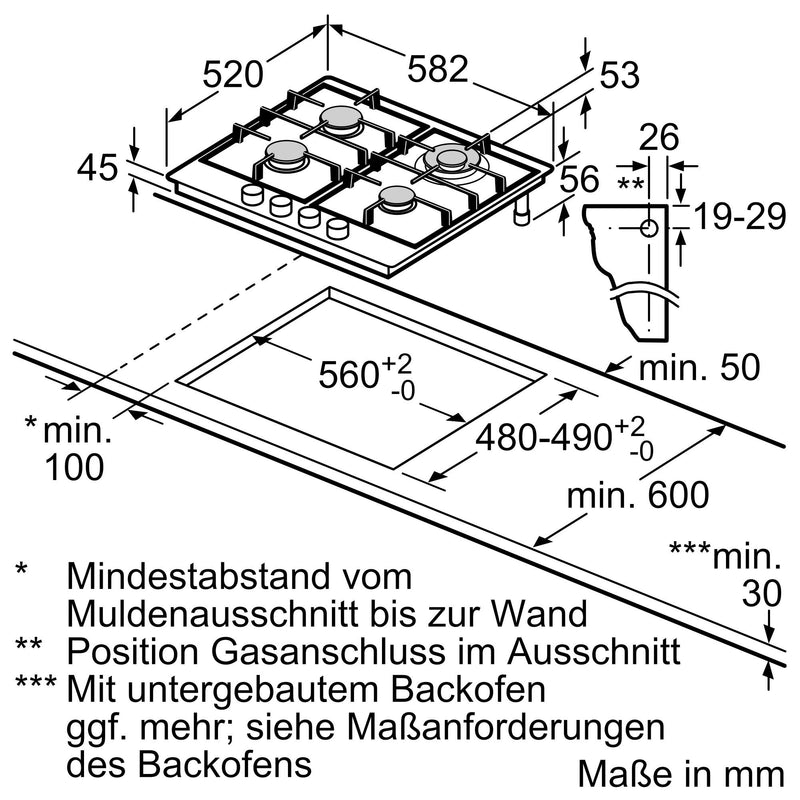Bosch - Kochfeld EB-Autark-Gaskochfeld PCH6A5I90 Serie 6