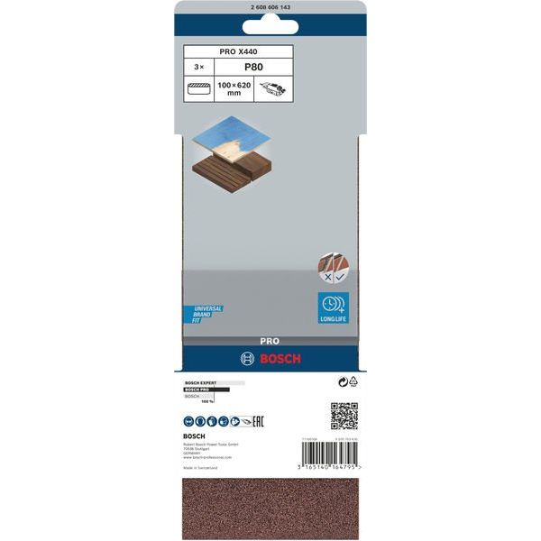 Bosch - Schleifpapier/Schleifvlies PRO X440 Schleifband, 100 2608606143 x 620 mm G80 3-tlg
