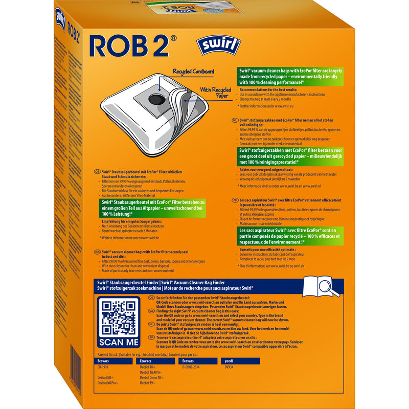 Swirl - Zubehör/Ersatzteile für Bodenpflege Staubbeutel ROB 2 EcoPor VE4 für Ecovacs yeedi − 3 Stück