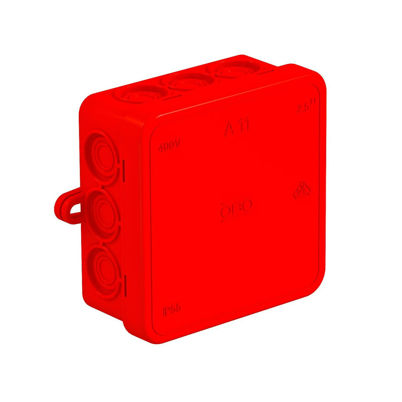 OBO Bettermann - Dose, Gehäuse für Montage auf der Wand/Decke Kabelabzweigkasten A 11 HF RO 85x85x40, PE, rot