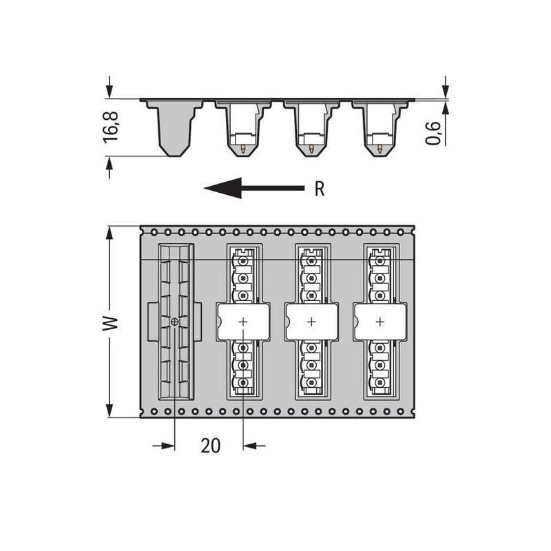 WAGO GmbH & Co. KG - Leiterplattensteckverbinder THR-Stiftleiste Lötstift 231-16#4045454000288 1,2x1,2,gerade,sw − 170 Stück