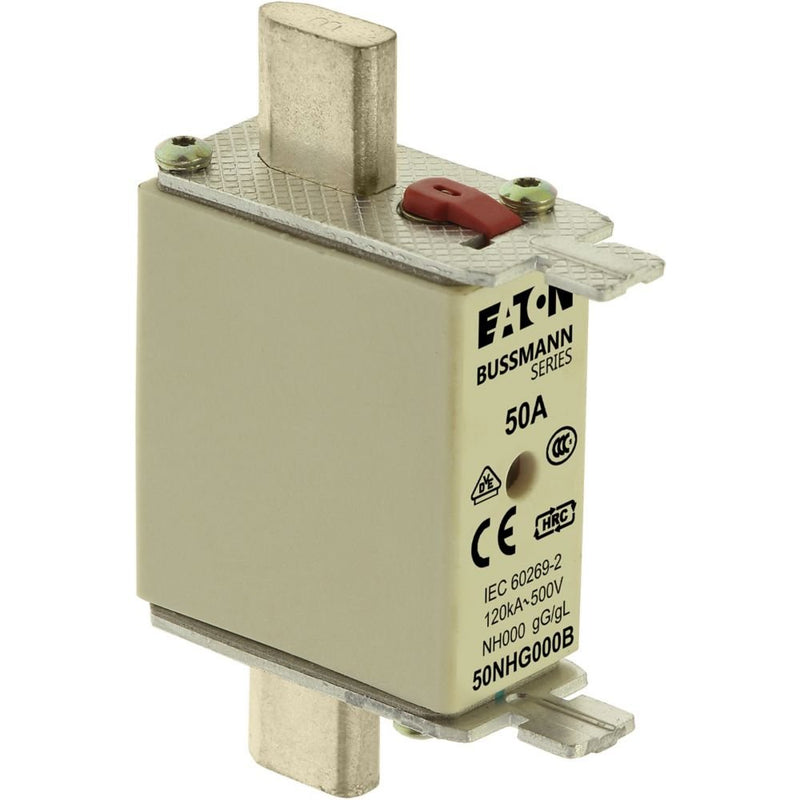 Eaton - Messersicherung Sicherungseinsatz Nieders. NH FUSE 50#50NHG000B 50A AC 500V 120kA − 3 Stück