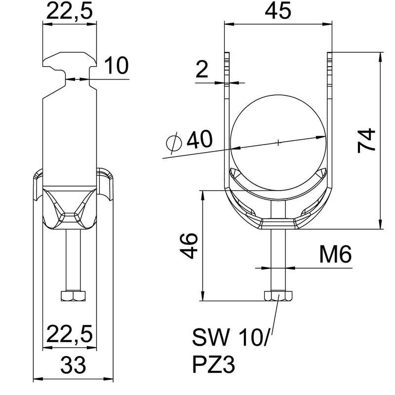 OBO Bettermann - Bügelschelle BS-H1-M-40 A4 34-40mm − 25 Stück