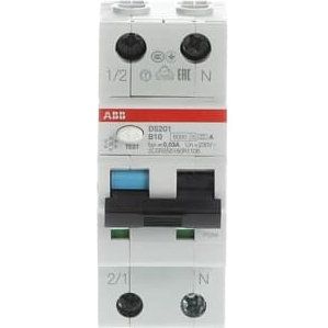 ABB Stotz S&J - Kombination FI-Schalter/Leitungsschutzschalter FI/LS-Schalter DS201A-B10/0,03 6kA, 1p+N