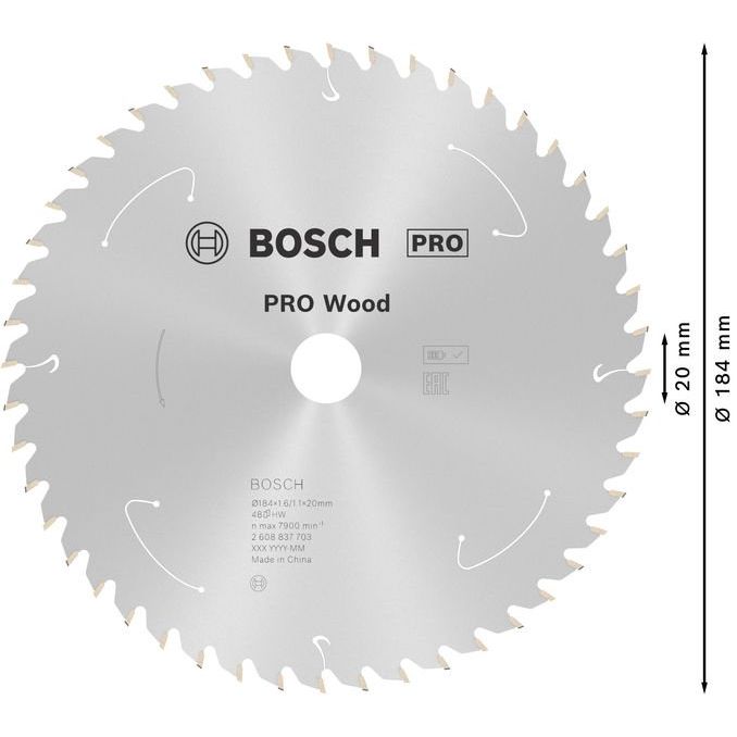 Bosch - Kreissägeblatt PRO Wood cordless 2608837703 Kreissägeblatt 184 x