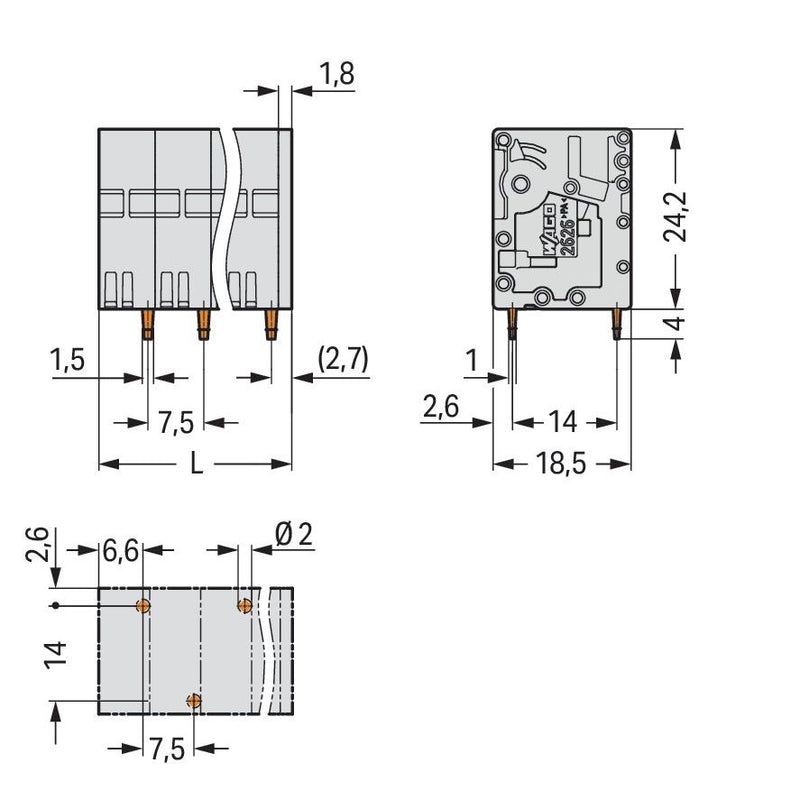 WAGO - Leiterplattenklemme 2626-3105/020-000 6mm² − 60 Stück