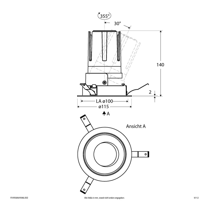 EVN Lichttechnik - Downlight/Strahler/Flutlicht LED-Einbauleuchte modular F01R09AM1840L55D Konfigurationstype