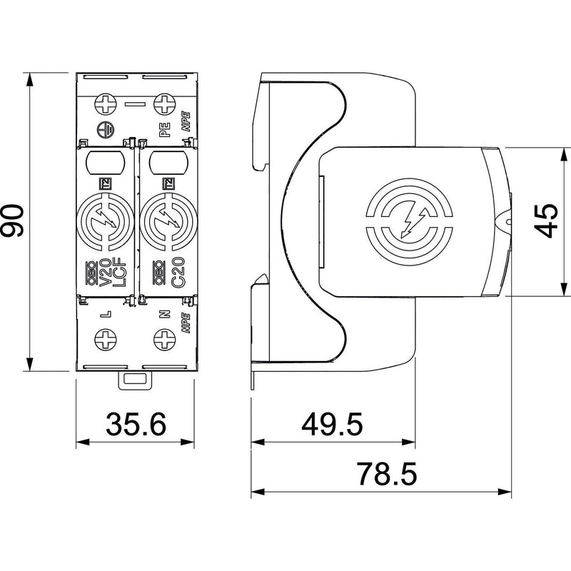 OBO Bettermann - Überspannungsableiter für Energietechnik/Stromversorgung SurgeController V20 V20-LCF-1+1-280 1-polig + NPE 280V