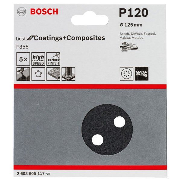 Bosch - Schleifpapier/Schleifvlies PRO F355 Schleifblatt, 125 2608605117 mm, 120, 5-tlg