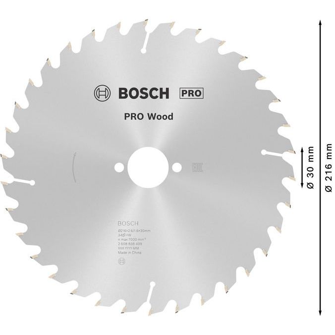 Bosch - Kreissägeblatt PRO Wood Kreissägeblatt, 2608838409 216 x 2,6 x 30 mm