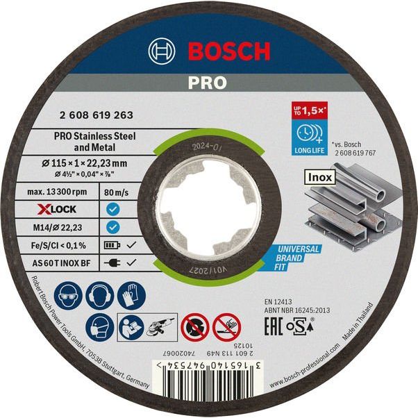 Bosch - Trenn-/Schleifscheibe PRO Stainless Steel and 2608619263 Metal X-Lock − 25 Stück