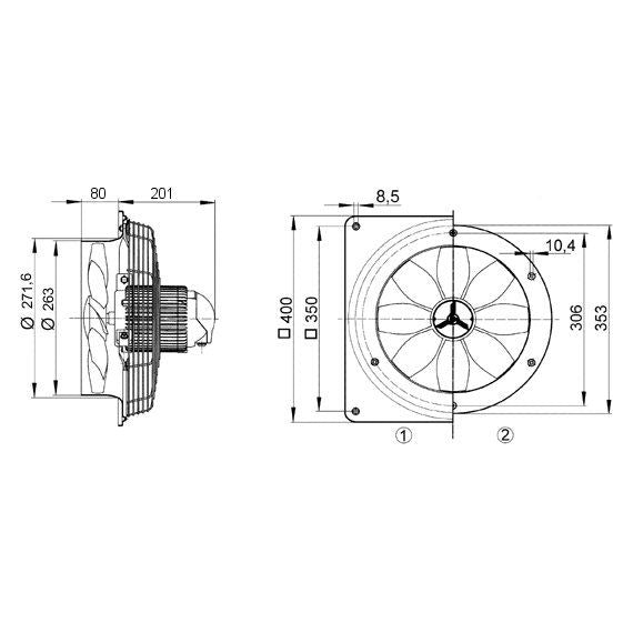 Maico - Wandventilator für Industrie und Gewerbe Axial-Wandventilator EZS 25/2 B Stahlwandring DN 250