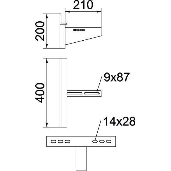 OBO Bettermann - Ausleger für Kabeltragsystem Wandausleger AWSS 21 FT B210mm − 1 Stück