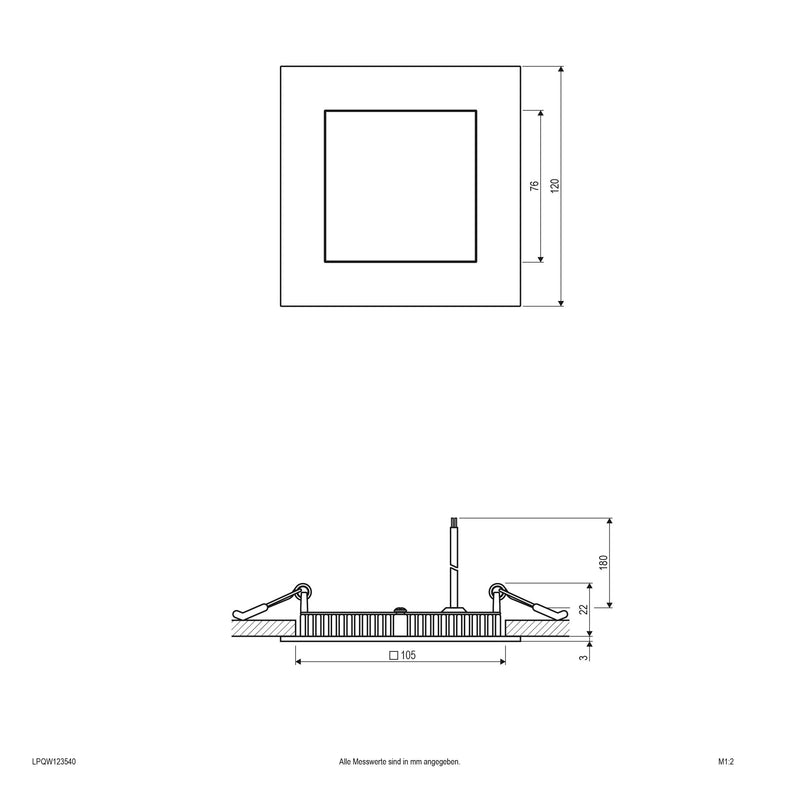 EVN Lichttechnik - Decken-/Wandleuchte LED Einbau Panel ws LP QW 123540 9W 4000K 120x120mm