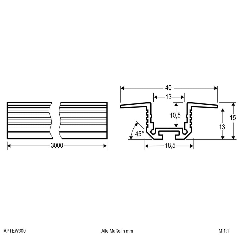 EVN Lichttechnik - Mechanisches Zubehör/Ersatzteile für Leuchten Aluminiumprofil 3m APTEW300
