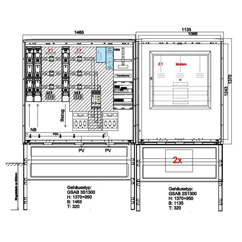GSAB Elektrotechnik - Zähler-Komplettschrank Wandlermessung 15.W630.AR-01Ei bis 630A m.Netzüberw