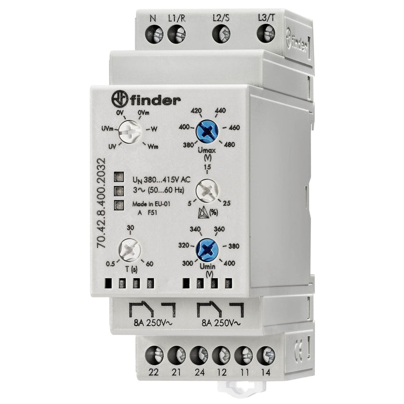 Finder - Phasenüberwachungsgerät Netzüberwachung 70.42.8.400.2032 3-Phasen, 380-415VAC