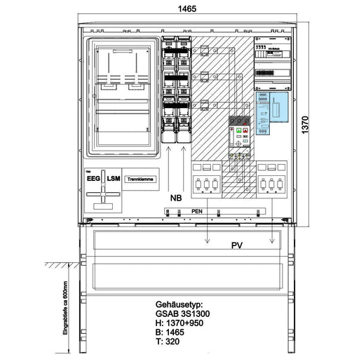 GSAB Elektrotechnik - Zähler-Komplettschrank Wandlermessung 33.W630.AR-01 LEW 630A
