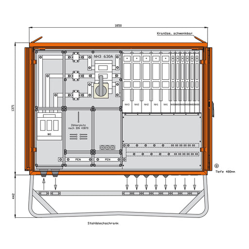 Walther Werke - Baustromverteiler Anschlussschrank WA0065 346kVA,11 NH-Abgang