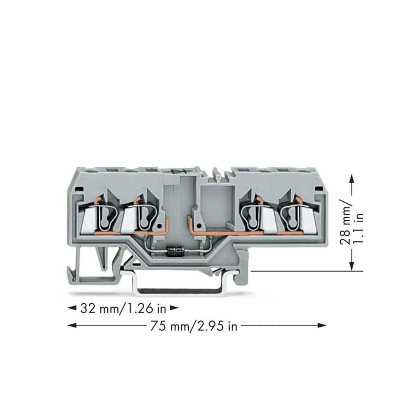 WAGO - Bauelement-Reihenklemme 4-Leiter-FV-Diodenklemme 280-655/281-410 mit Diode − 100 Stück