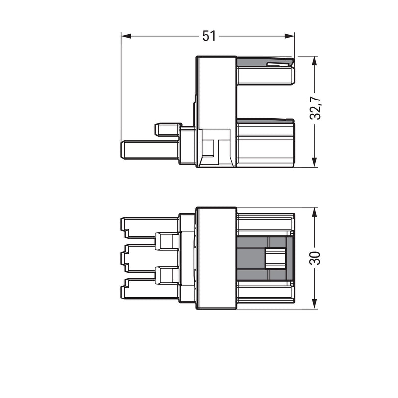 WAGO - Kompaktverteiler für steckbare Gebäudeinstallation h-Verteiler,3-polig,Kod. B 770-1764 grau − 50 Stück