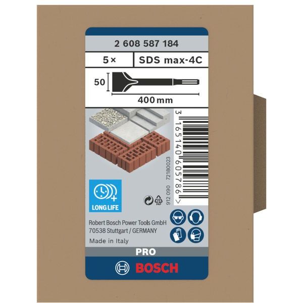 Bosch Power Tools - Maschinenmeißel PRO SDS max-4C Spatmeißel, 2608587184 50 x 400 mm, 5-tlg  − 1 Packung
