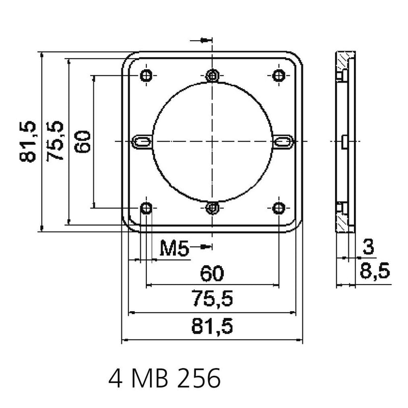 Bals Elektrotech - Zubehör/Ersatzteile für CEE-Steckvorrichtungen (IEC 60309) Zwischenflansch 182 75x75, Bohrl. 60x60