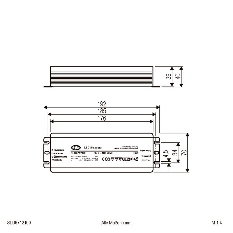EVN Lichttechnik - LED-Betriebsgerät LED-Netzgerät 12V SLD6712100 dimmbar 32,4-100W
