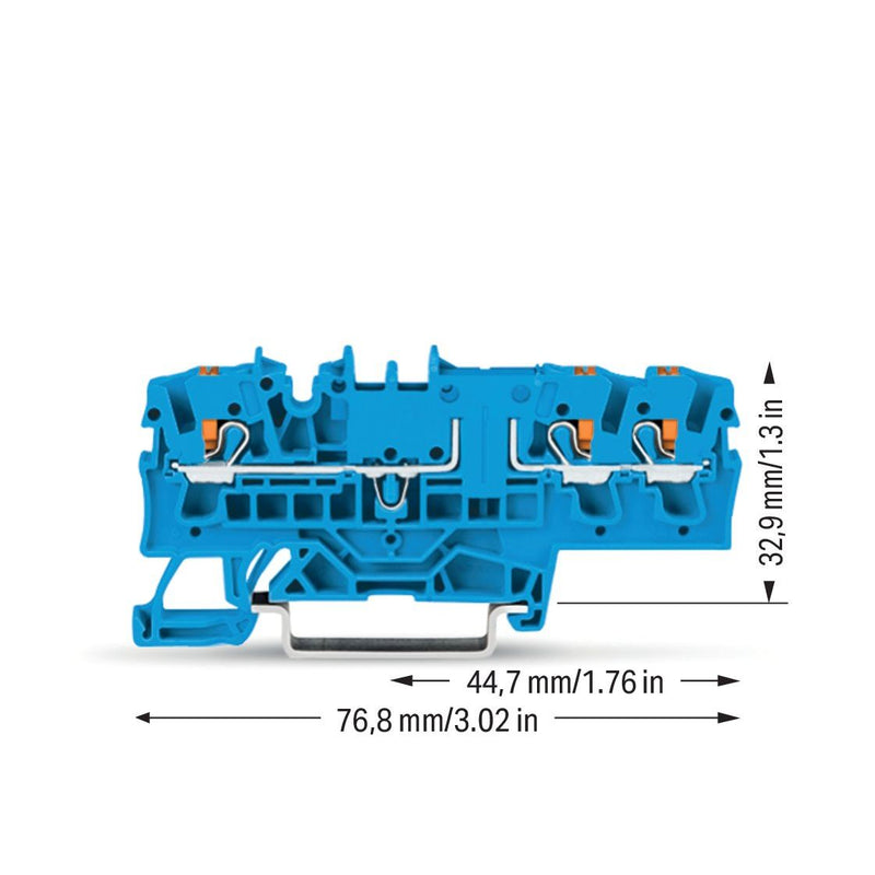 WAGO - Durchgangs-Reihenklemme 3-Leiter-Durchgangsklemme 2202-1704 Drücker,2,5 mm²,bl − 50 Stück